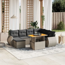 Set de sofás de jardín 8 pzas y cojines ratán sintético gris