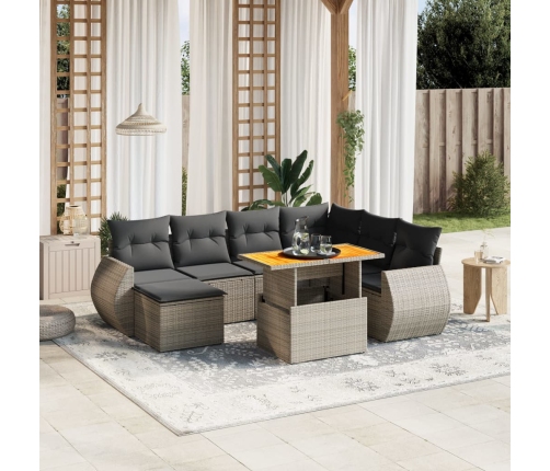 Set de sofás de jardín 8 pzas y cojines ratán sintético gris
