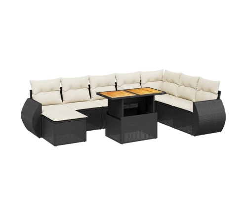 Set de sofás de jardín 8 piezas y cojines ratán sintético negro