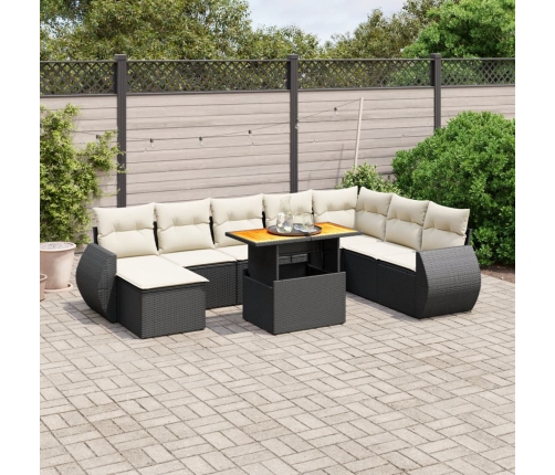 Set de sofás de jardín 8 piezas y cojines ratán sintético negro