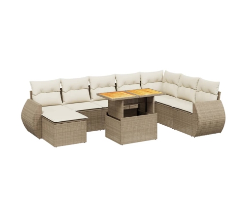 Set de sofás de jardín 9 pzas con cojines ratán sintético beige
