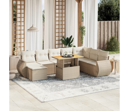 Set de sofás de jardín 9 pzas con cojines ratán sintético beige