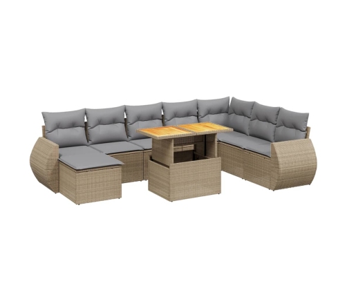 Set de sofás de jardín 9 pzas con cojines ratán sintético beige