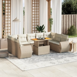 Juego de sofás jardín con cojines beige 10 pzas ratán sintético