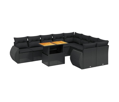 Set de sofás de jardín 10 pzas cojines ratán sintético negro