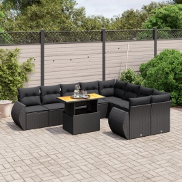Set de sofás de jardín 10 pzas cojines ratán sintético negro