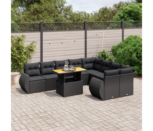 Set de sofás de jardín 10 pzas cojines ratán sintético negro