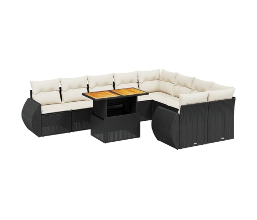 Set de sofás de jardín 10 pzas cojines ratán sintético negro