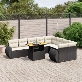 Set de sofás de jardín 10 pzas cojines ratán sintético negro