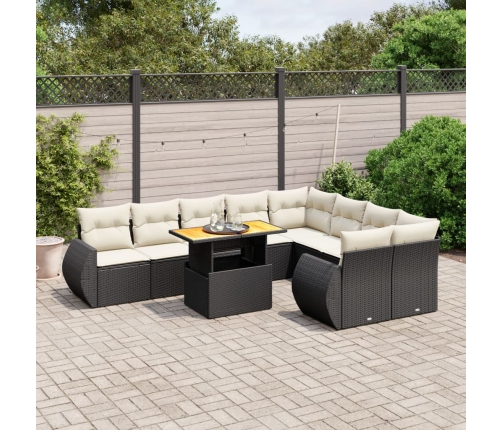 Set de sofás de jardín 10 pzas cojines ratán sintético negro