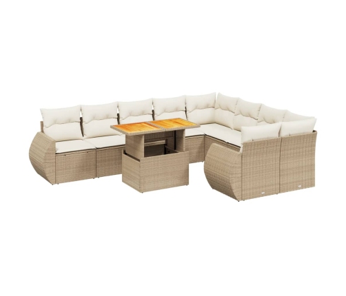 Juego de sofás jardín con cojines beige 10 pzas ratán sintético