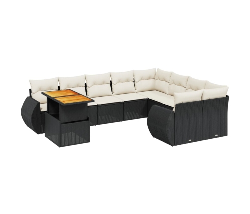 Set de sofás de jardín 10 pzas cojines ratán sintético negro
