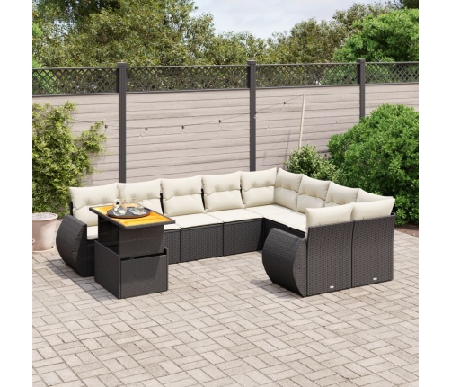 Set de sofás de jardín 10 pzas cojines ratán sintético negro
