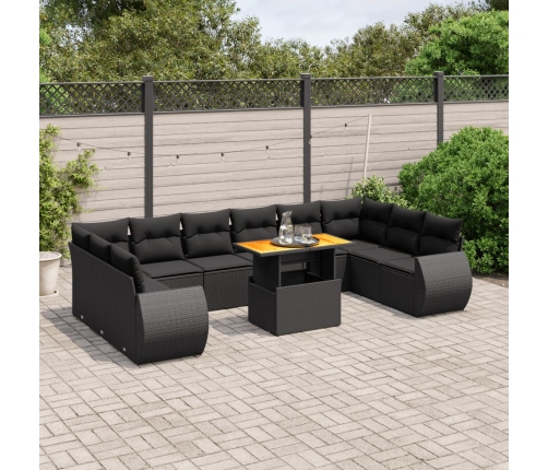 Set de sofás de jardín 11 pzas y cojines ratán sintético negro