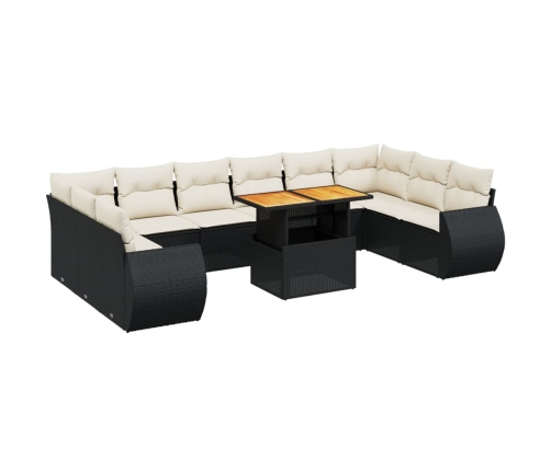 Set de sofás de jardín 11 pzas y cojines ratán sintético negro
