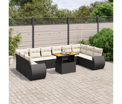 Set de sofás de jardín 11 pzas y cojines ratán sintético negro