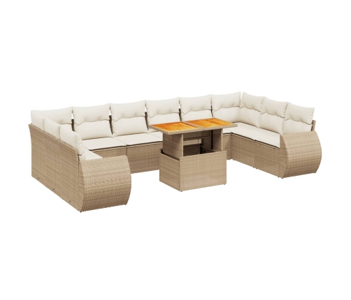 Set de sofás de jardín 11pzas con cojines ratán sintético beige