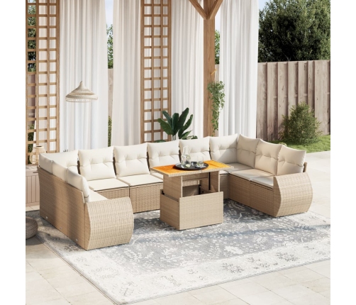 Set de sofás de jardín 11pzas con cojines ratán sintético beige