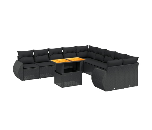 Set de sofás de jardín 11 pzas y cojines ratán sintético negro