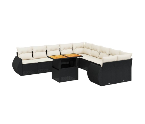 Set de sofás de jardín 11 pzas y cojines ratán sintético negro
