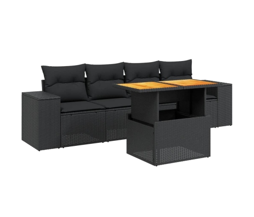 Set de muebles de jardín 5 pzas y cojines ratán sintético negro