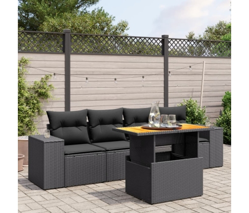 Set de muebles de jardín 5 pzas y cojines ratán sintético negro
