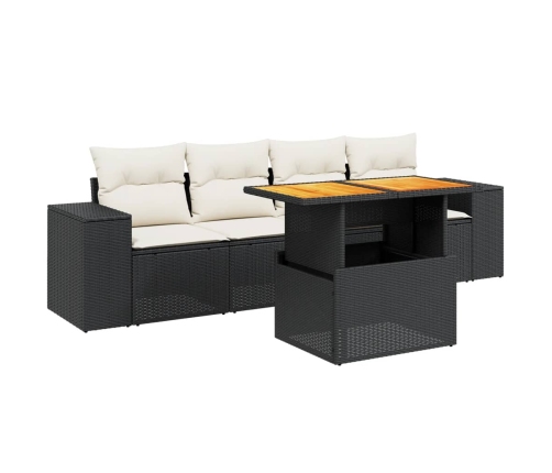 Set de muebles de jardín 5 pzas y cojines ratán sintético negro