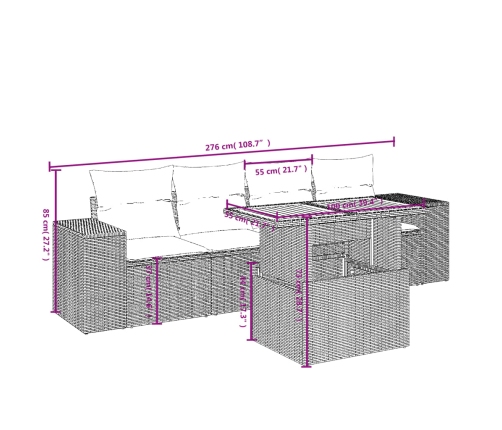Set de muebles de jardín 5 pzas y cojines ratán sintético negro