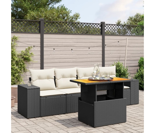 Set de muebles de jardín 5 pzas y cojines ratán sintético negro