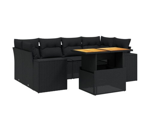 Set de comedor de jardín 7 pzas y cojines ratán sintético negro