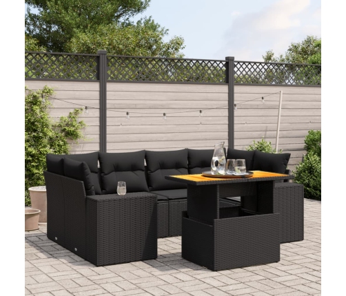 Set de comedor de jardín 7 pzas y cojines ratán sintético negro