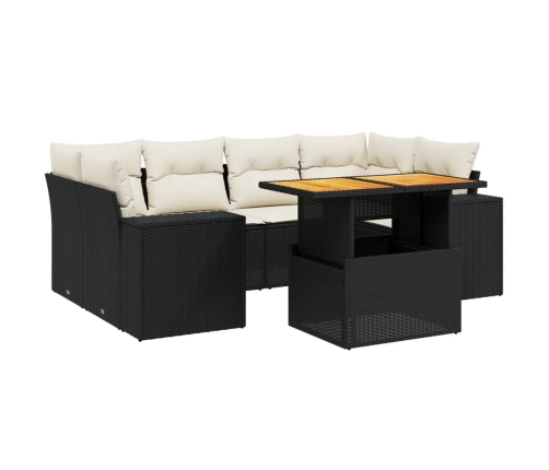 Set de comedor de jardín 7 pzas y cojines ratán sintético negro