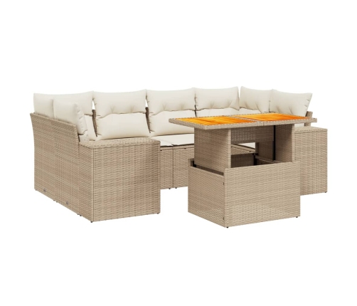 Set sofás de jardín 7 piezas y cojines ratán sintético beige