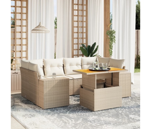Set sofás de jardín 7 piezas y cojines ratán sintético beige