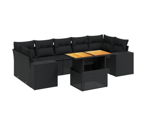 Set de sofás de jardín 8 piezas y cojines ratán sintético negro