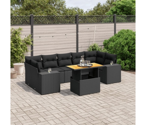 Set de sofás de jardín 8 piezas y cojines ratán sintético negro