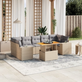 Juego de sofás de jardín con cojines beige 8 pzas ratán PE