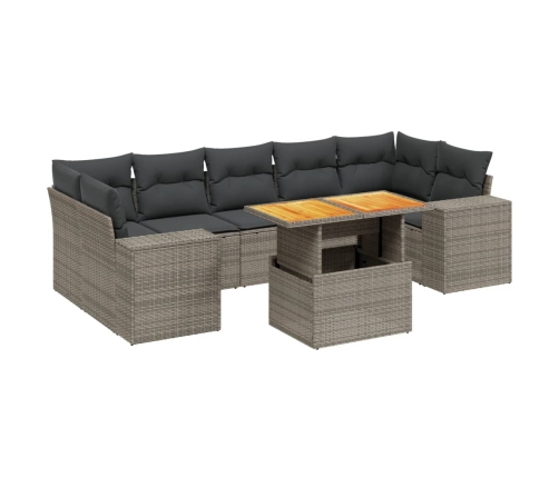 Set de sofás de jardín 8 pzas y cojines ratán sintético gris