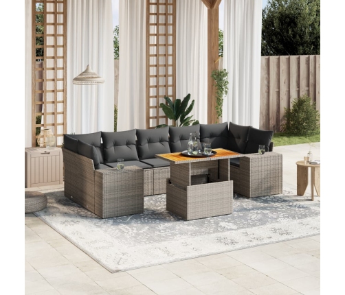 Set de sofás de jardín 8 pzas y cojines ratán sintético gris