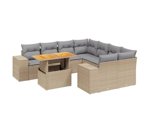 Set de sofás de jardín 9 pzas con cojines ratán sintético beige