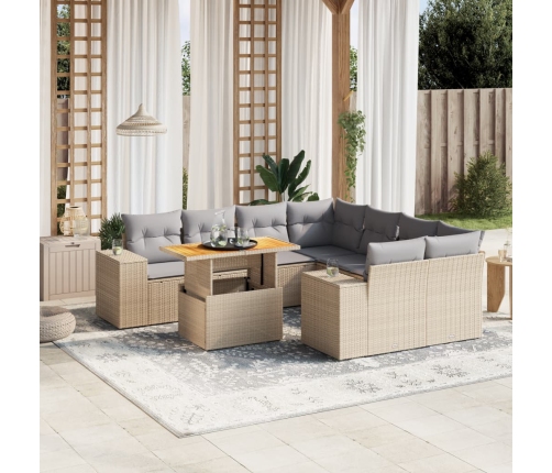 Set de sofás de jardín 9 pzas con cojines ratán sintético beige