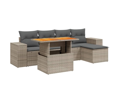 Set de muebles de jardín 6 pzas y cojines ratán sintético gris