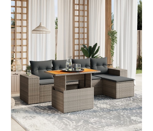 Set de muebles de jardín 6 pzas y cojines ratán sintético gris
