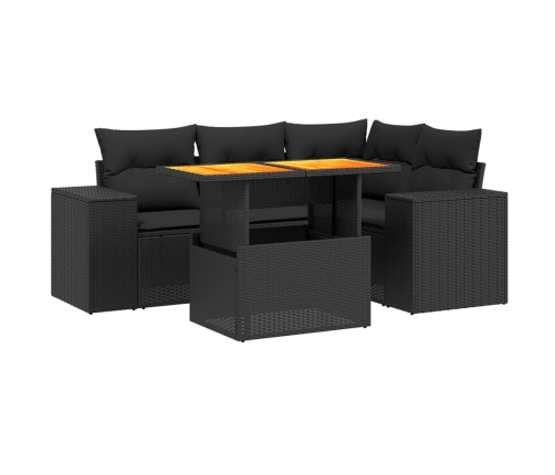 Set de muebles de jardín 5 pzas y cojines ratán sintético negro