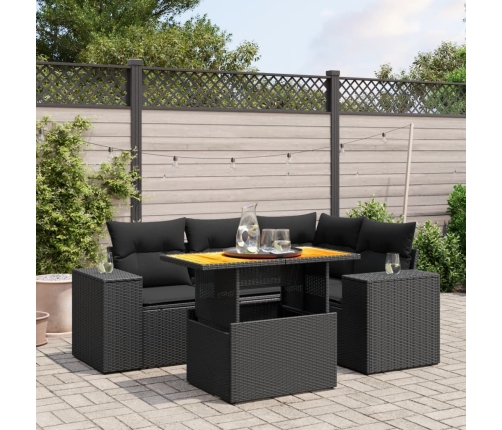 Set de muebles de jardín 5 pzas y cojines ratán sintético negro