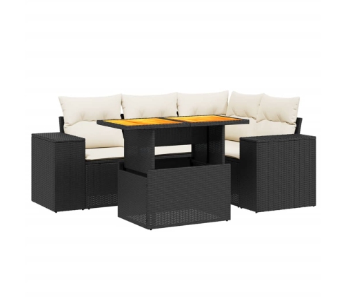 Set de muebles de jardín 5 pzas y cojines ratán sintético negro