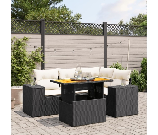 Set de muebles de jardín 5 pzas y cojines ratán sintético negro