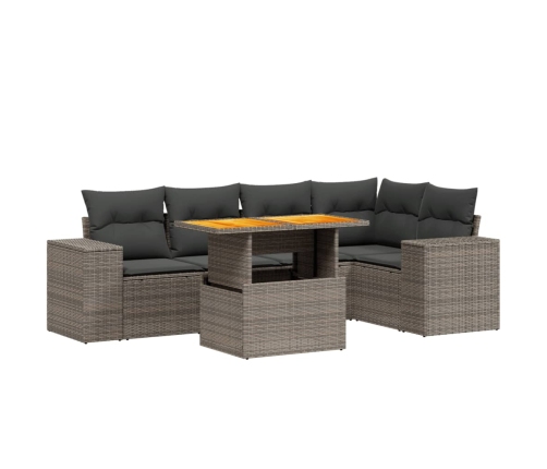 Set de muebles de jardín 6 pzas y cojines ratán sintético gris