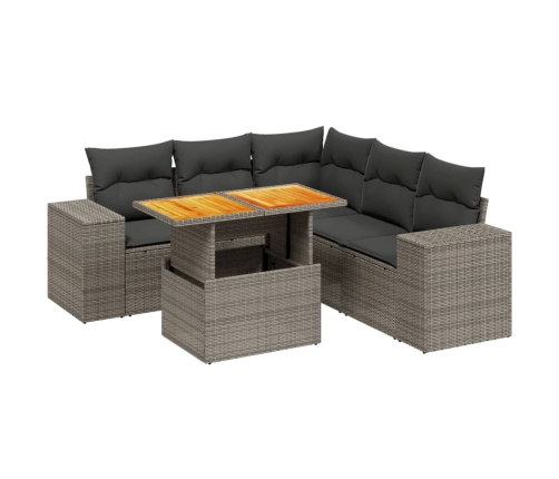 Set de muebles de jardín 6 pzas y cojines ratán sintético gris
