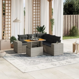 Set de muebles de jardín 6 pzas y cojines ratán sintético gris